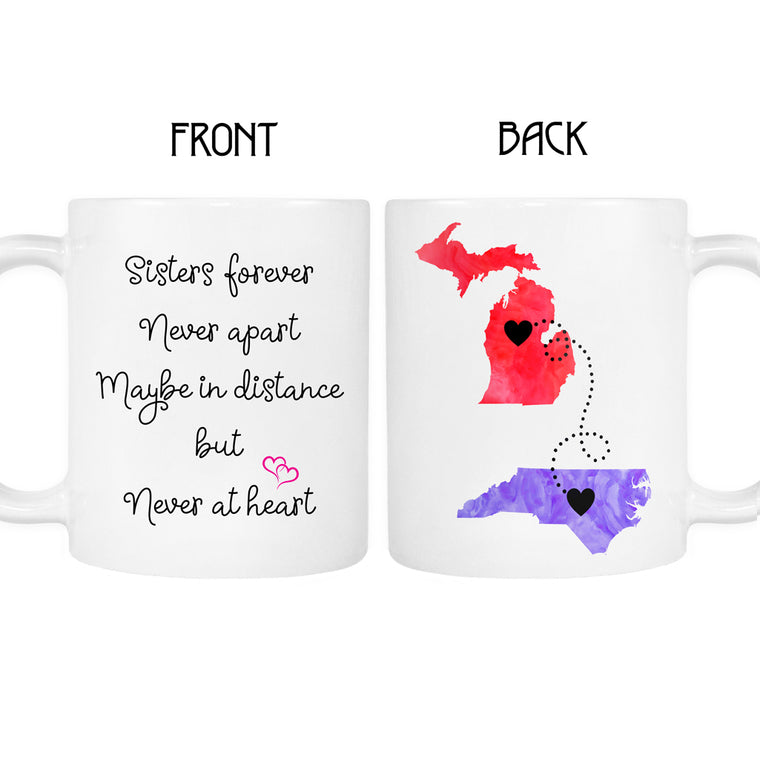 Sisters Personalized Long Distance State Mug