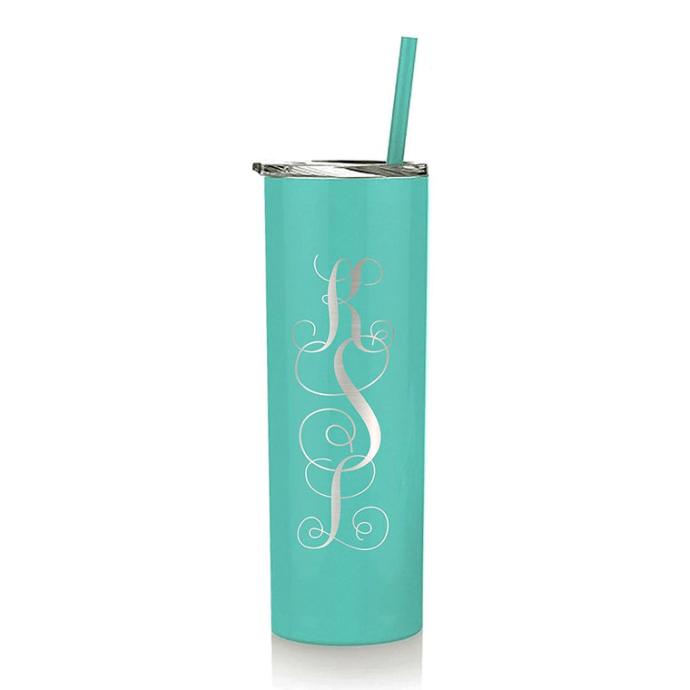 Personalized Monogram Skinny Tumbler Water Bottle 20 oz