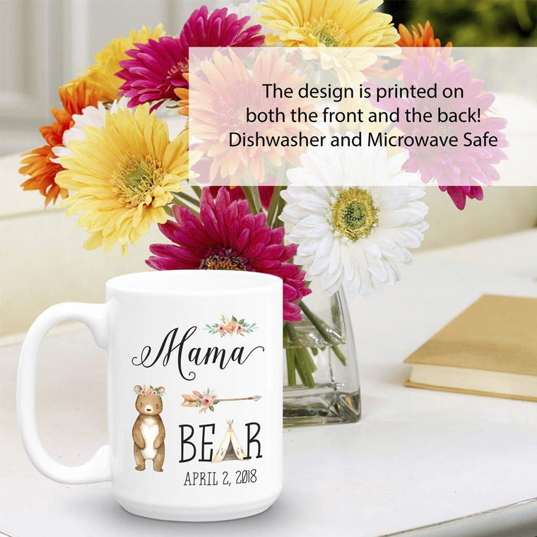 Personalized Mama Bear Ceramic Coffee Mug With Date or Name