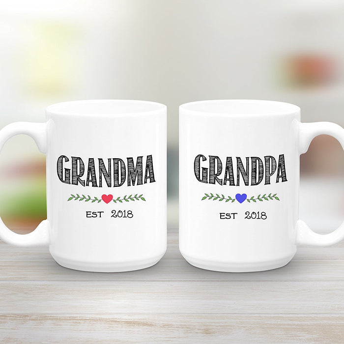 Grandma and Grandpa est. 2018 mug set