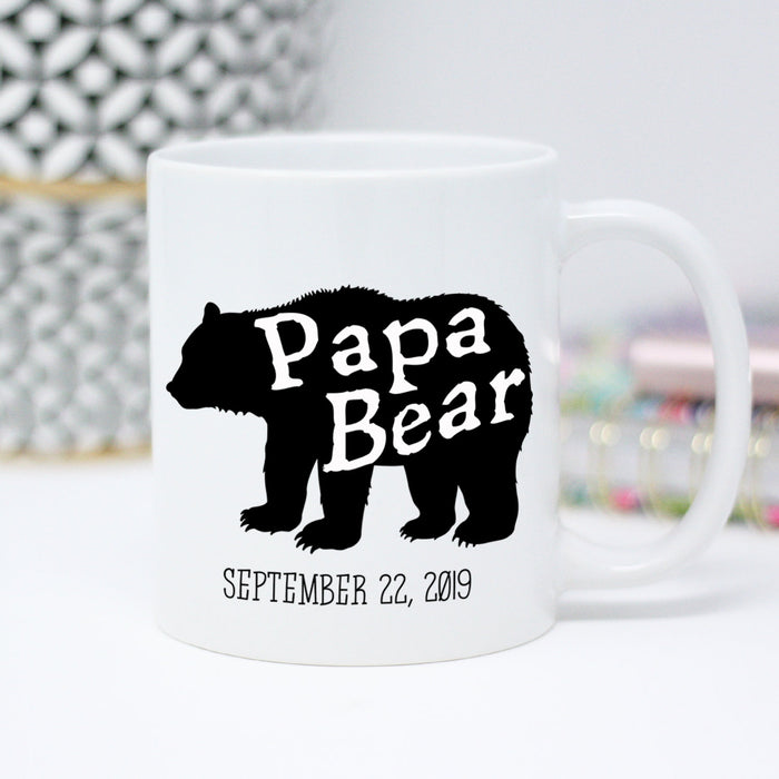 Papa Bear Mug, Custom Date, Gift for New Dad, Baby Shower Gift