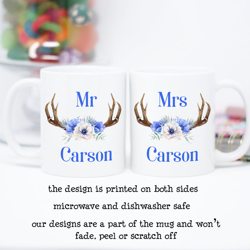 Personalized Mr and Mrs Antlers with Flowers