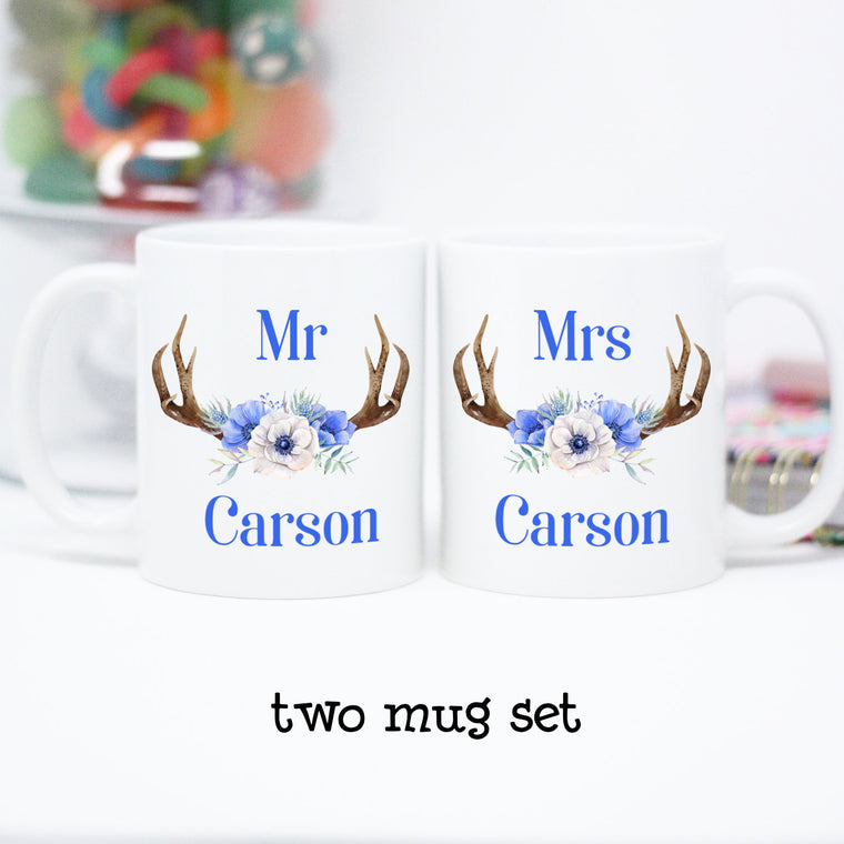 Personalized Mr and Mrs Antlers with Flowers