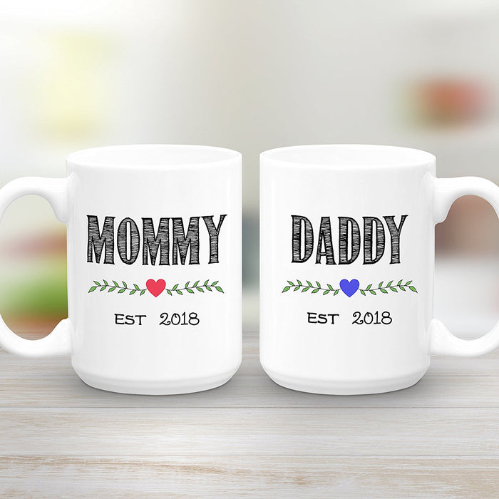 Mommy and Daddy est 2018 Mug Set