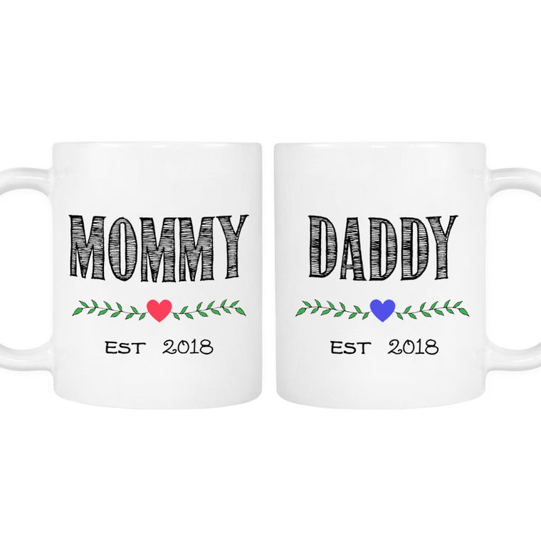 Mommy and Daddy Est 2018 2 Mug Set